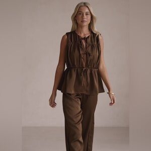Sabo Skirt Chocolate Sleeveless Juliette Top + Bottom Set Silky